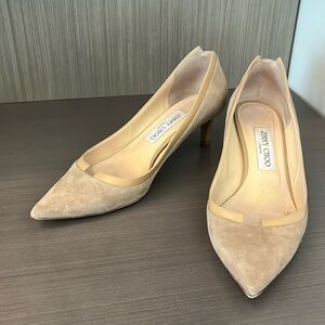Jimmy Choo Nude Suede Kitten Heels, 38.5.